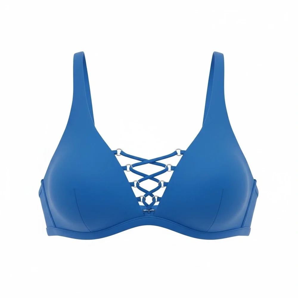 EUC‎ Tini Bikini Blue Lace-Up Front Bikini Top Size Small